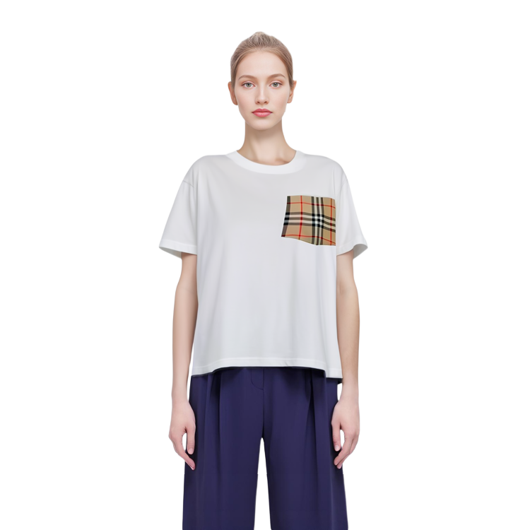 Details for (Women) Burberry Women’s White Check Crewneck Drop Shoulder Short Sleeve T-Shirt. 80730311