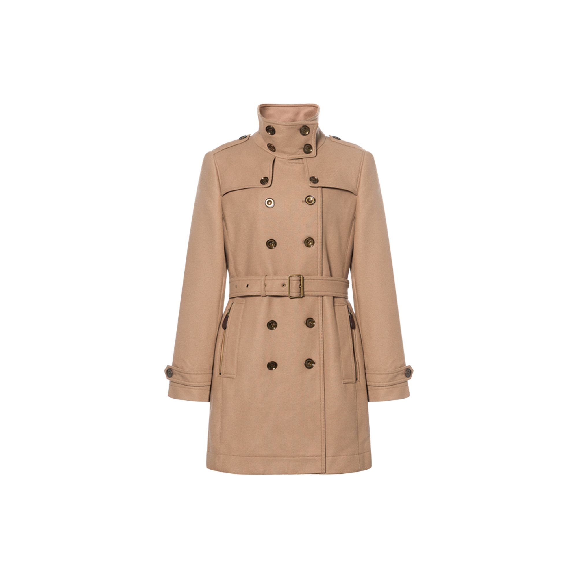 (Women) Burberry Wool Blend Double Breasted Long Coat for Women Camel Color 39761351