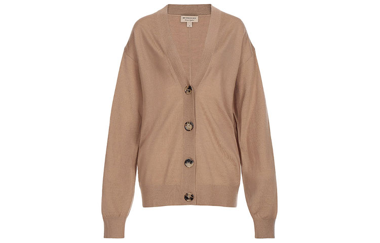 (Women) Burberry Wool Knit V-Neck Cardigan Sweater in Camel Color. 80079751