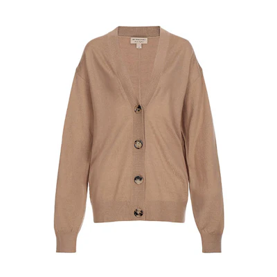 (Women) Burberry Wool Knit V-Neck Cardigan Sweater in Camel Color. 80079751