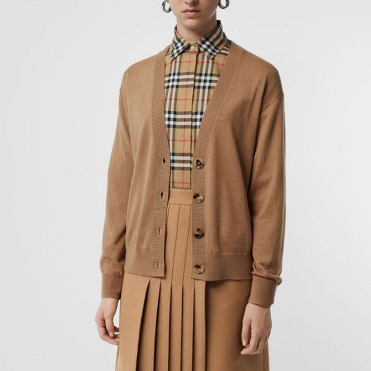 (Women) Burberry Wool Knit V-Neck Cardigan Sweater in Camel Color. 80079751 圖 4
