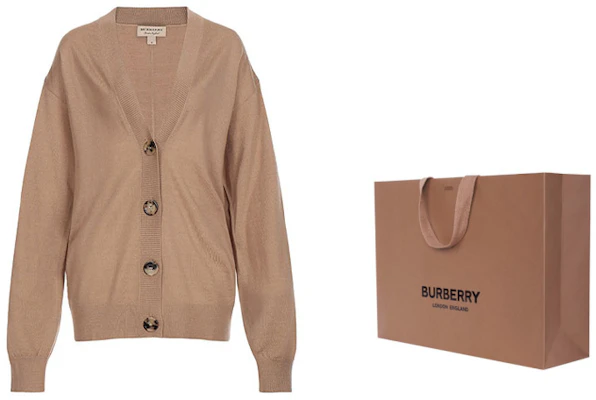 (W) Cárdigan de Punto de Lana con Cuello en V Burberry en Color Camel. 80079751 Sizing (W) Cárdigan de Punto de Lana con Cuello en V Burberry en Color Camel. 80079751