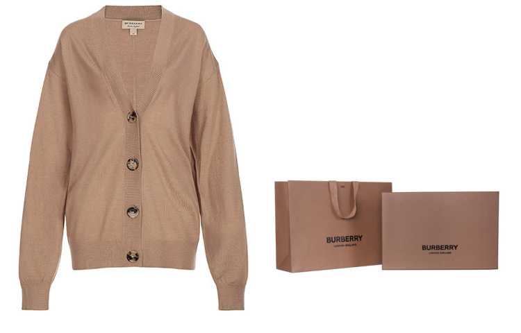 (Women) Burberry Wool Knit V-Neck Cardigan Sweater in Camel Color. 80079751 圖 8