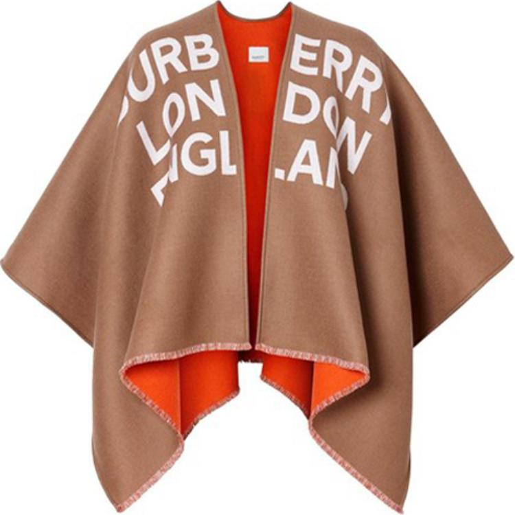 (Women) Burberry Wool Logo Caper Shawl FW19 Brown 80156451