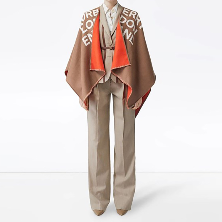 Lookbook (Women) Burberry Wool Logo Caper Shawl FW19 Brown 80156451