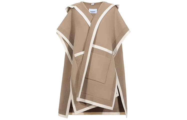 (Women) Burberry Wool Logo Hooded Cashmere Shawl in Archive Beige 8031582