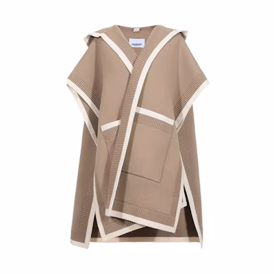 (Women) Burberry Wool Logo Hooded Cashmere Shawl in Archive Beige 8031582