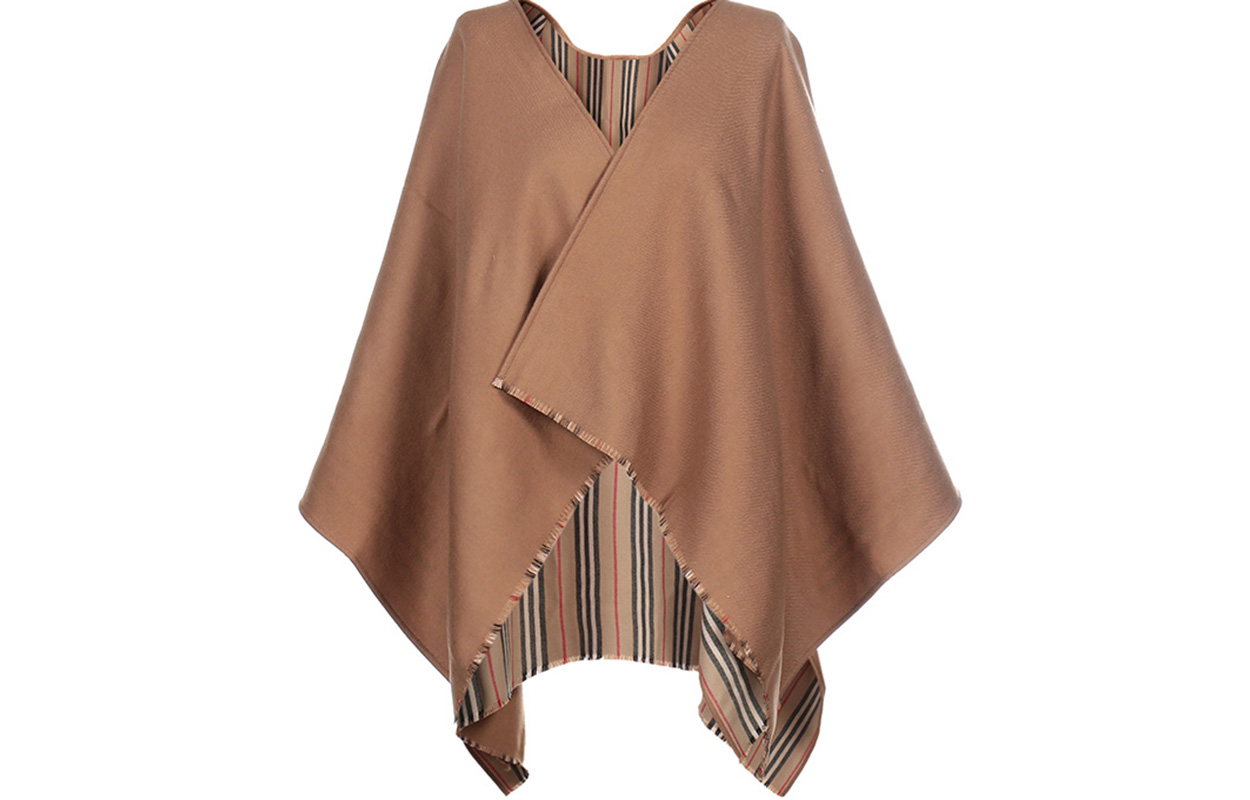 (Women) Burberry Wool Shawl with Logo Stripe, , Flaxseed Color FW20 80156541