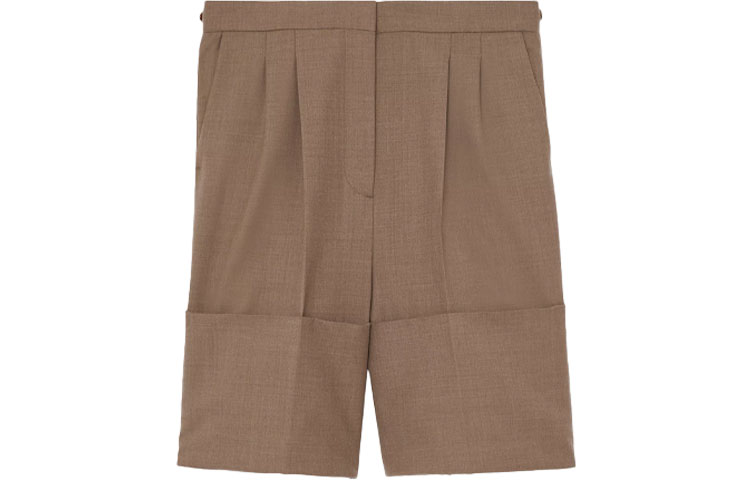 (Women) Burberry Wool Tailored Casual Shorts with Leg Detail in Taupe Gray 80432451