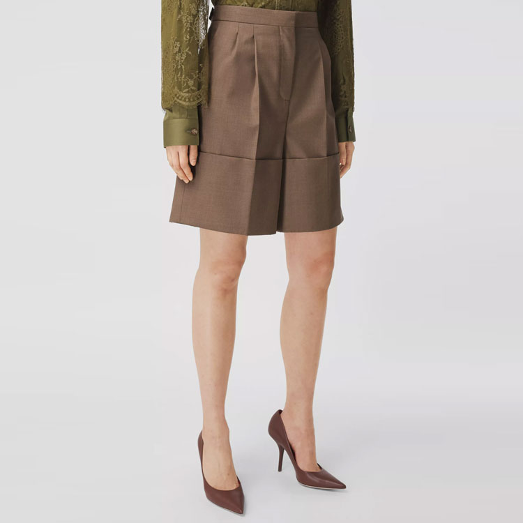 (Women) Burberry Wool Tailored Casual Shorts with Leg Detail in Taupe Gray 80432451 圖 3