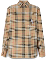 (Women) Burberry Zebra Intarsia Vintage Check Cotton Loose-Fit Shirt Beige 80321511 (Women) Burberry Zebra Intarsia Vintage Check Cotton Loose-Fit Shirt Beige 80321511