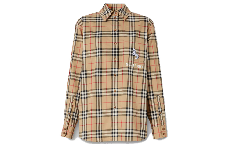 (Women) Burberry Zebra Intarsia Vintage Check Cotton Loose-Fit Shirt Beige 80321511 圖 2
