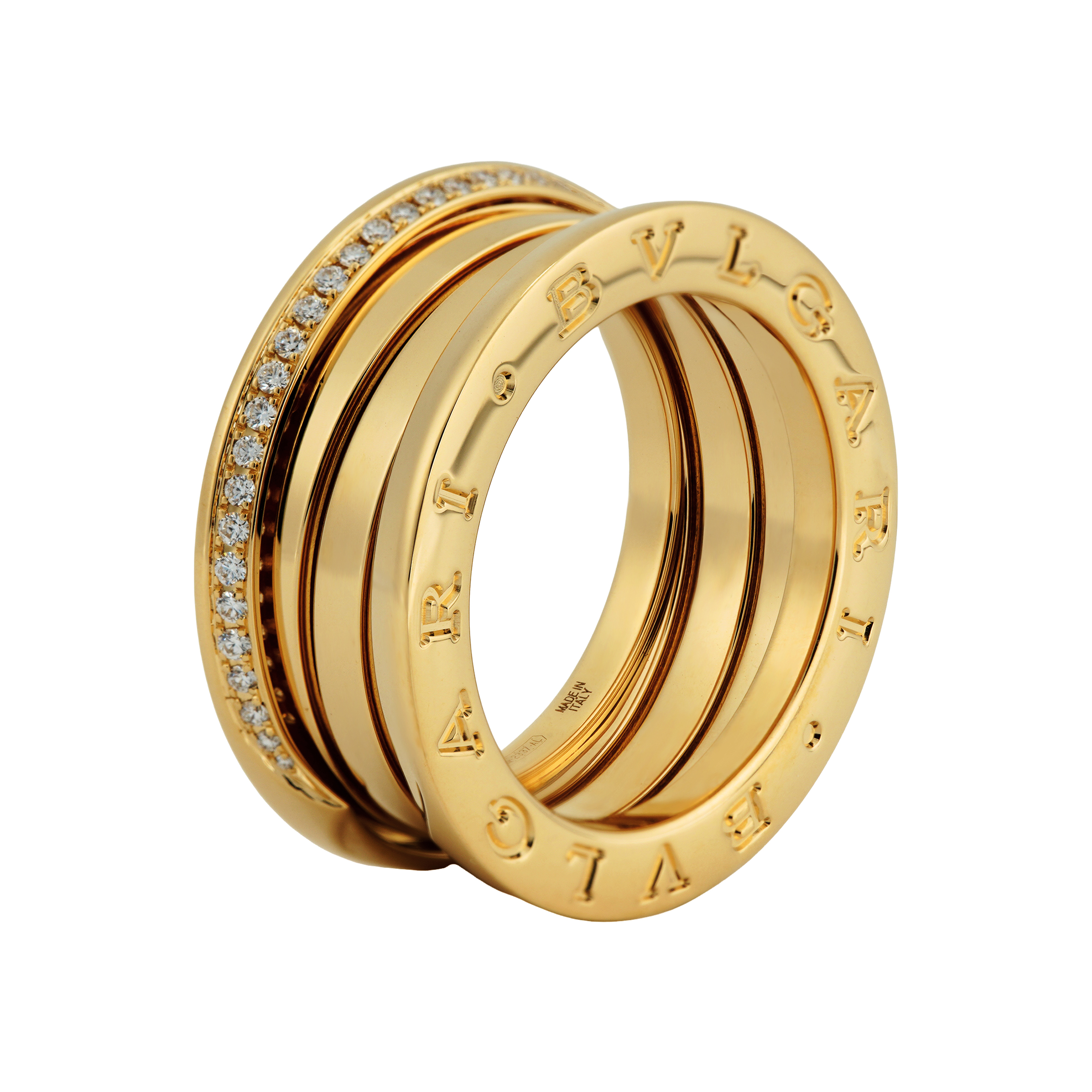 (Women) BVLGARI 18K Gold Ring with Half-Pavé Diamonds for Women - Gold. 359154