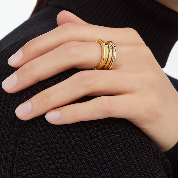 Details for (W) BVLGARI 18K金戒指 女款 半鑲鑽石 - 金色 359154