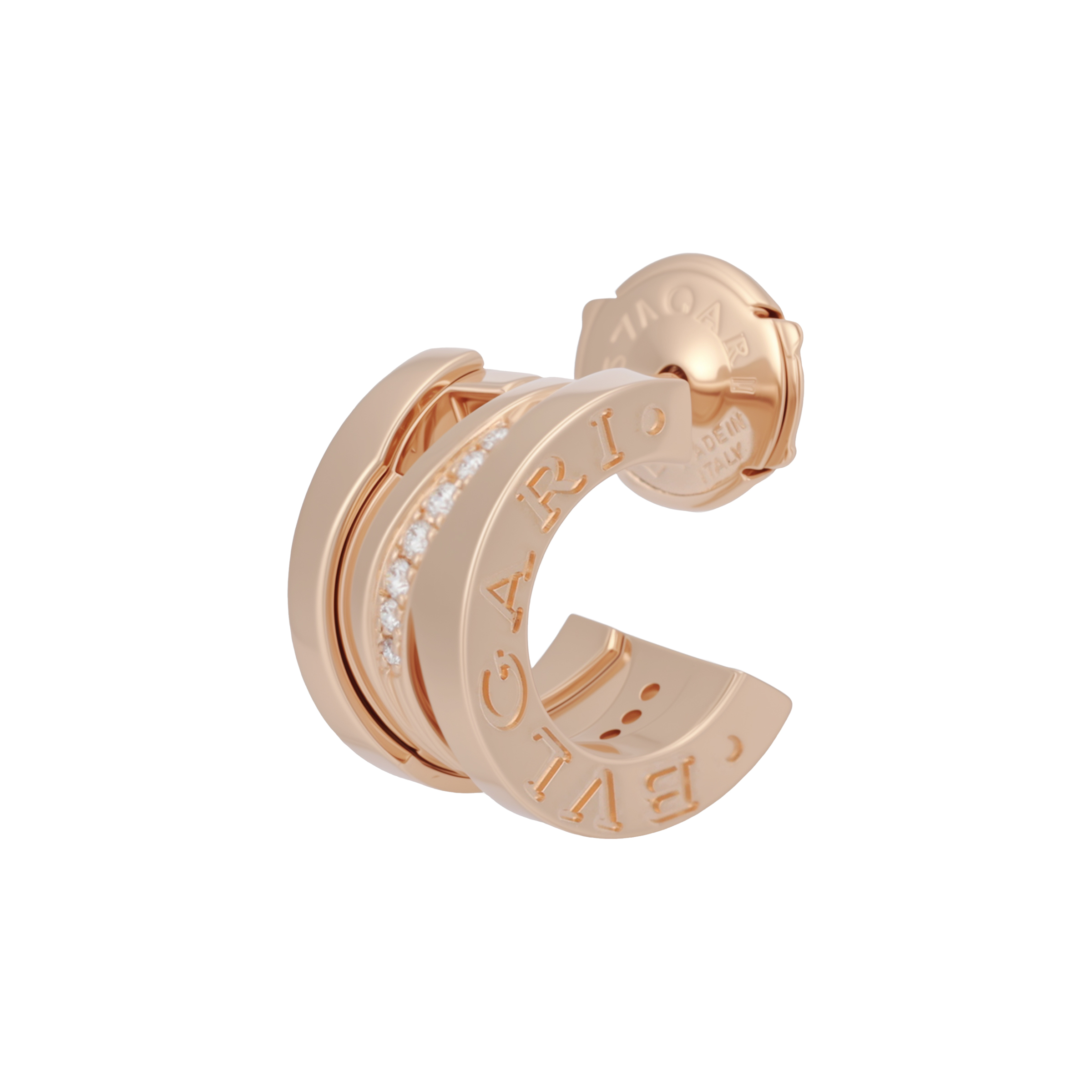 (Women) BVLGARI B.ZERO1 18K Rose Gold Diamond Pave Earrings for Women. 356131