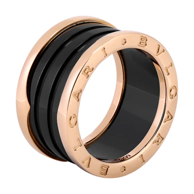 (Women) BVLGARI B.ZERO1 4-Band Black Ceramic 18K Rose Gold Ring for Women. AN855563