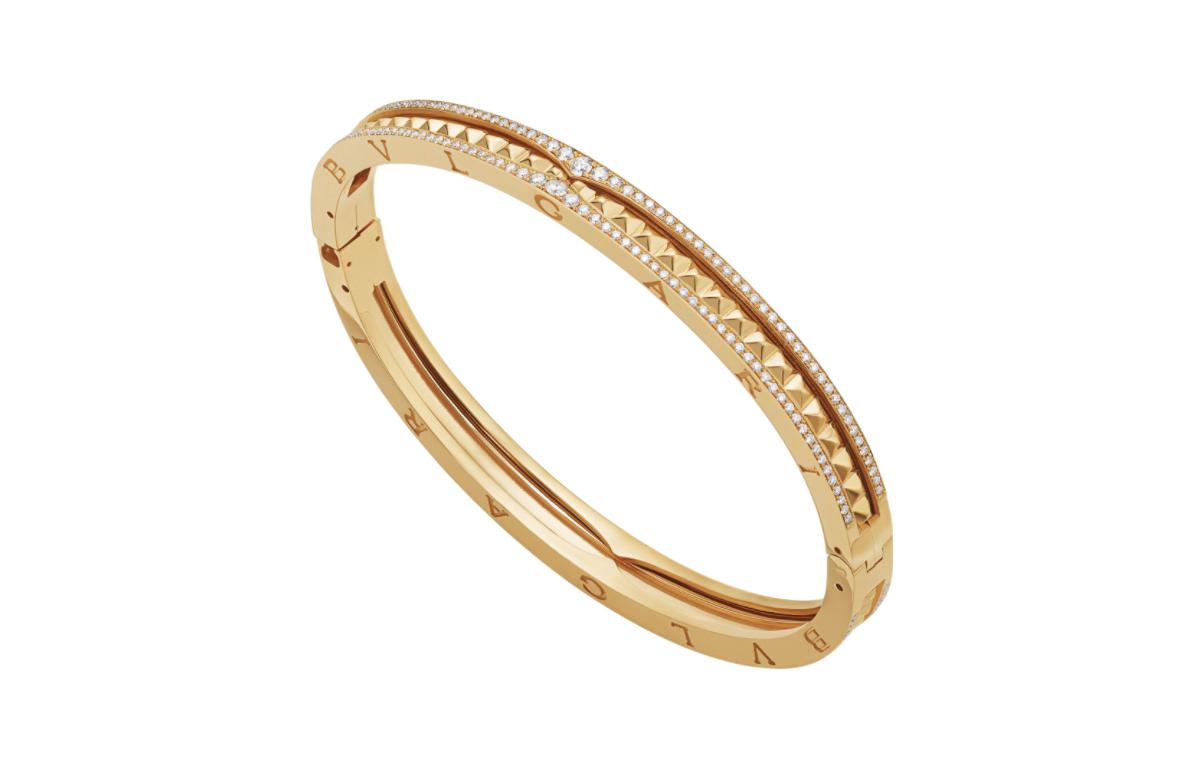 Sizing (W) BVLGARI B.ZERO1 單圈金手鏈，鑲鉆外圈及飾釘內層設計 女款 BR859028