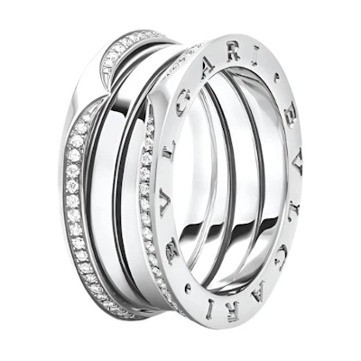 (Women) BVLGARI B.ZERO1 Triple Spiral 18K White Gold Diamond Ring for Women Silver. AN859883