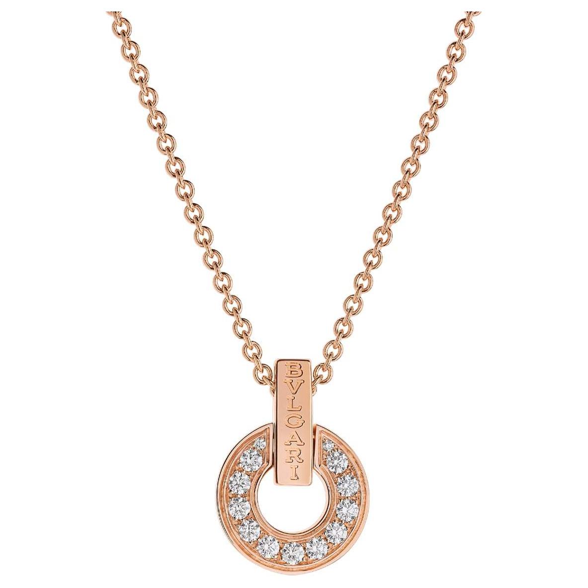 (Women) BVLGARI Bvlgari Bvlgari Rose Gold Diamond Logo Necklace for Women. 357312