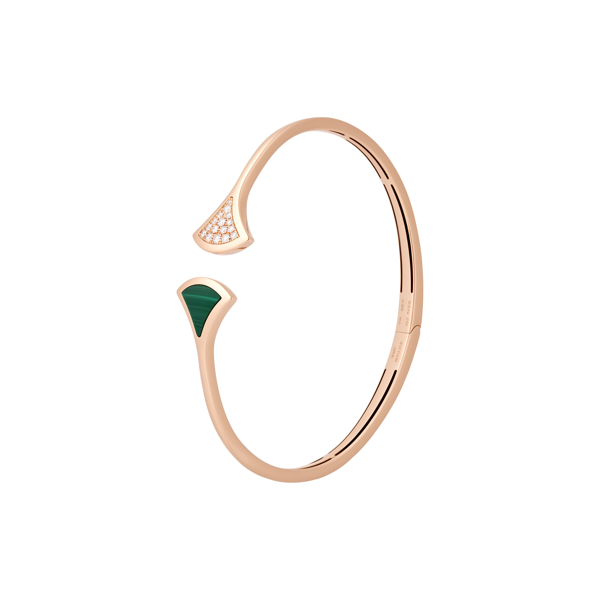 (Women) BVLGARI Diva's Dream 18K Rose Gold Malachite Diamond Fan Bracelet for Women. BR858679