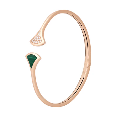 (Women) BVLGARI Diva's Dream 18K Rose Gold Malachite Diamond Fan Bracelet for Women. BR858679