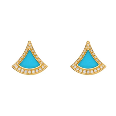 (Women) BVLGARI Divas' Dream 18K Gold Earrings with Turquoise Fan Design for Women. 361442