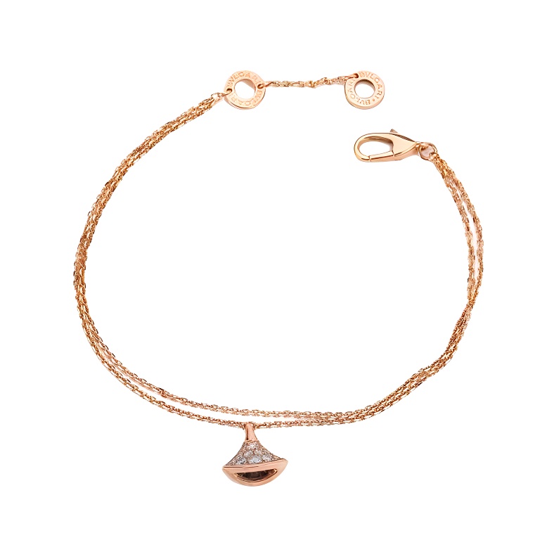 (Women) BVLGARI DIVAS' DREAM 18K Rose Gold Diamond Fan Pendant Bracelet for Women. 351052