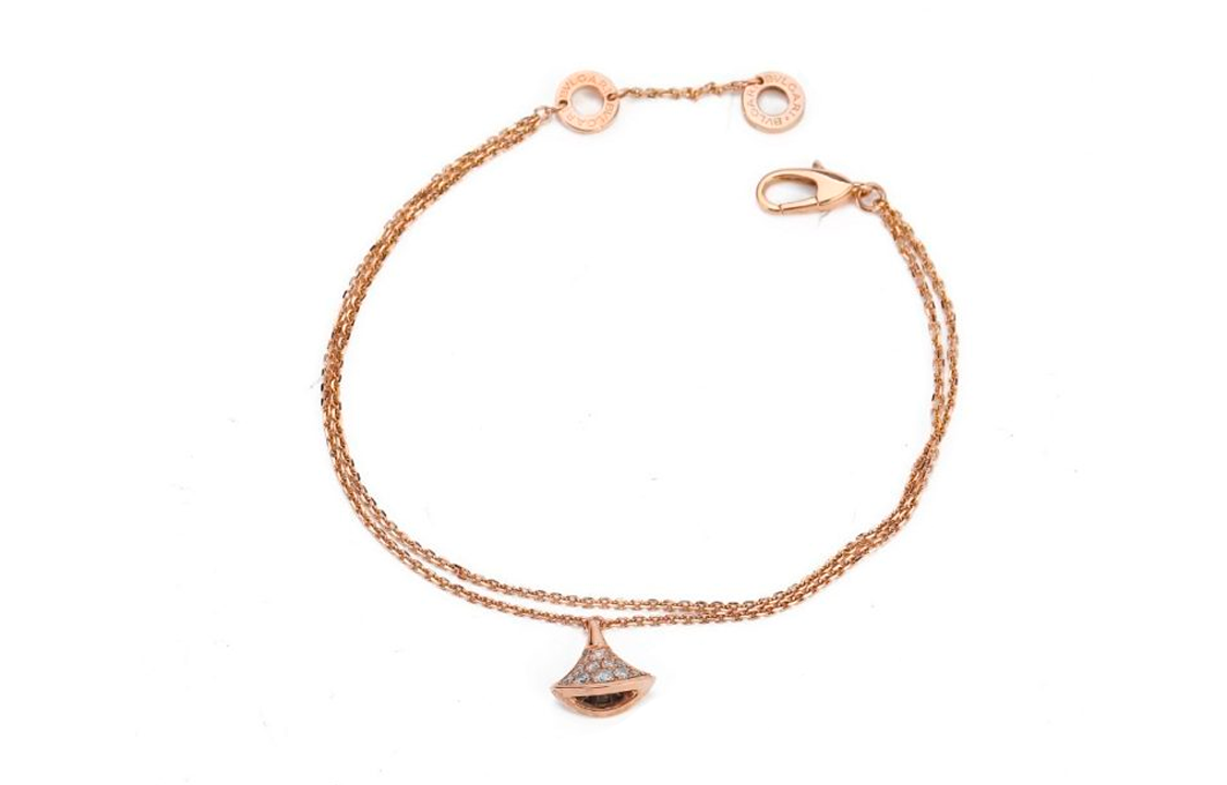 (Women) BVLGARI DIVAS' DREAM 18K Rose Gold Diamond Fan Pendant Bracelet for Women. 351052 圖 5