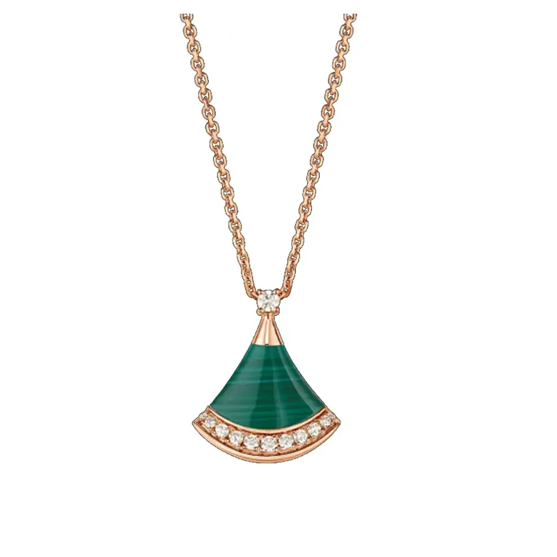 (Women) BVLGARI Divas' Dream 18K Rose Gold Malachite Pendant Necklace for Women Green 361252
