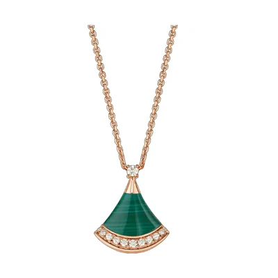 (Women) BVLGARI Divas' Dream 18K Rose Gold Malachite Pendant Necklace for Women Green 361252