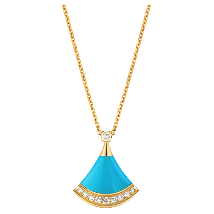 (Women) BVLGARI Divas' Dream Gold Necklace with Iconic Fan Motif and Pave Diamonds. 361440