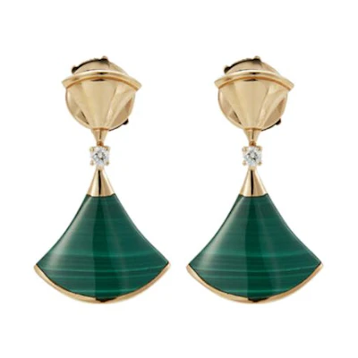 (Women) BVLGARI Divas' Dream Malachite Earrings 18K Rose Gold Jewelry. 356454
