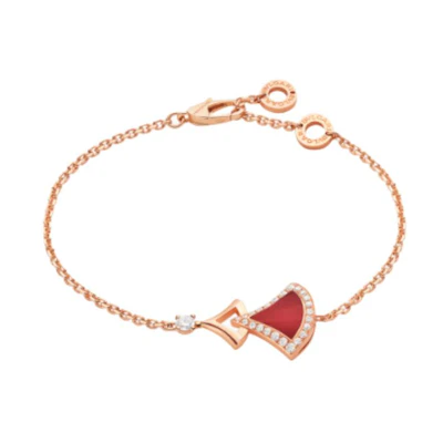 (Women) BVLGARI DIVAS’ DREAM Red Carnelian Fan 18k Rose Gold Bracelet for Women. BR859851