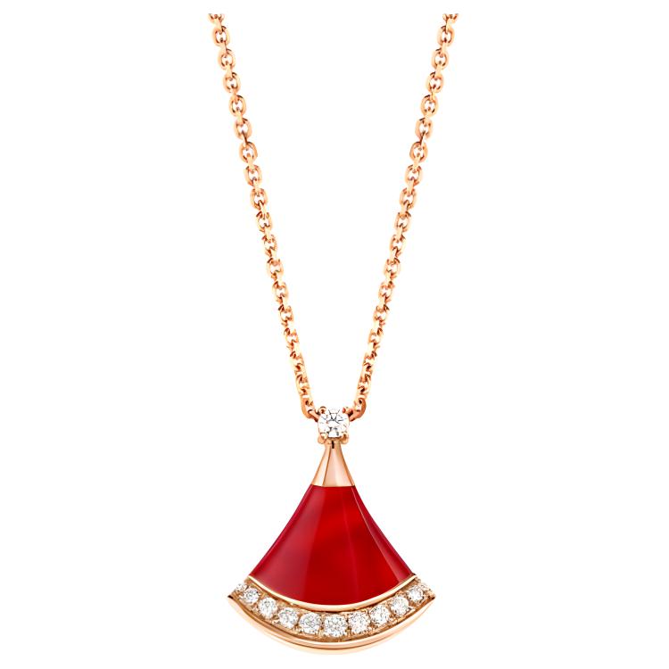 (Women) BVLGARI Divas' Dream Red Fan 18K Rose Gold Necklace for Women. 361251