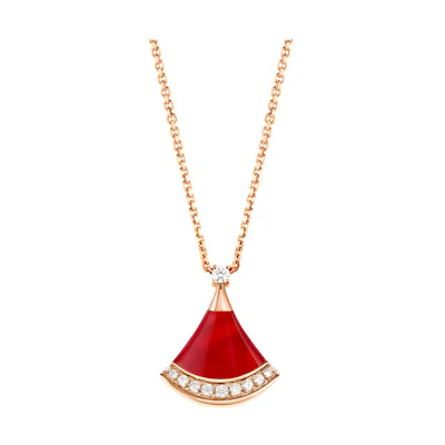 (Women) BVLGARI Divas' Dream Red Fan 18K Rose Gold Necklace for Women. 361251