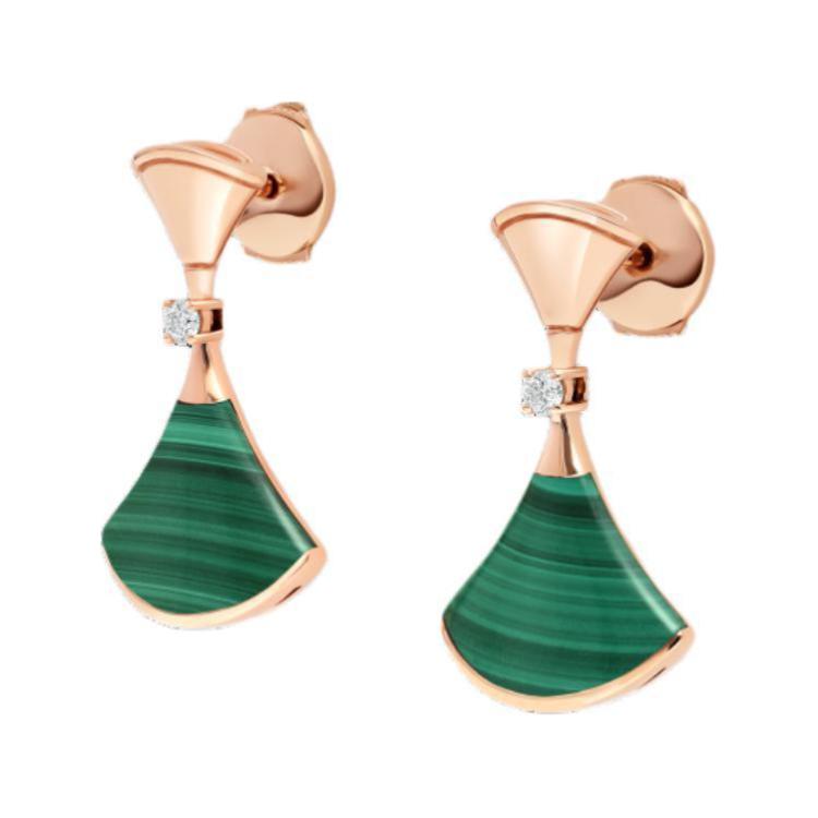 Order (W) BVLGARI 扇形18K玫瑰金綠色女款耳環 OR858644