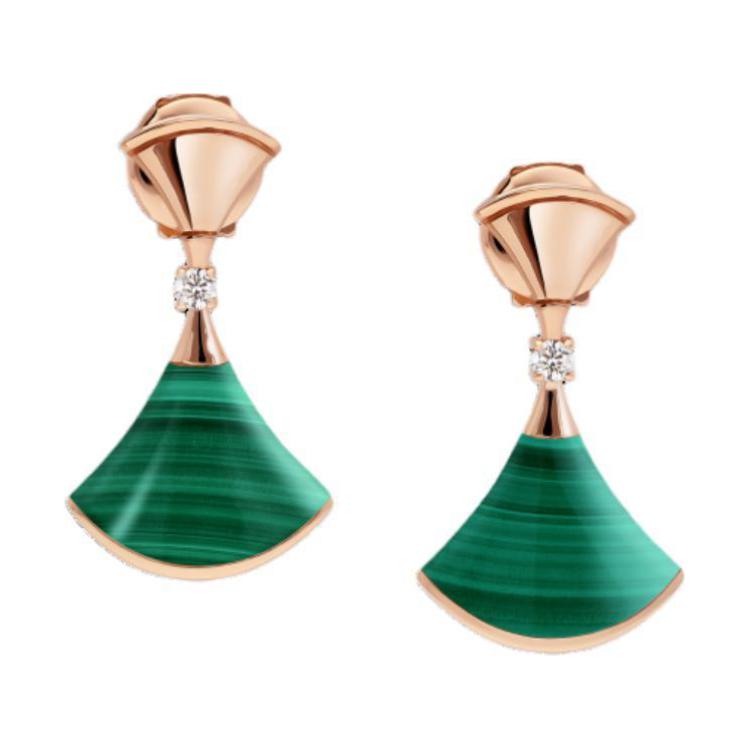 Lookbook (W) BVLGARI 扇形18K玫瑰金綠色女款耳環 OR858644