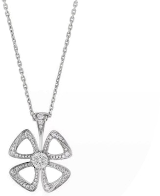 (W) 寶格麗 Fiorever 18K白金四葉幸運草鑽石項鍊 男女款 354469 Lookbook (W) 寶格麗 Fiorever 18K白金四葉幸運草鑽石項鍊 男女款 354469