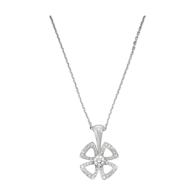 (Women) BVLGARI Fiorever Necklace 18K White Gold Diamond Pave Pendant Unisex Jewelry. 358157