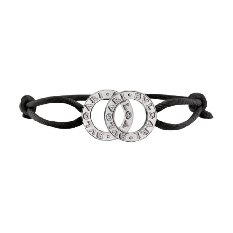 (Women) BVLGARI Logo Fabric Sterling Silver  Bracelet - Black. 287635