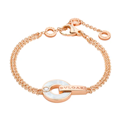 (Women) BVLGARI Rose Gold Diamond Bracelet with Hollow Letter Decoration for Women. 357315