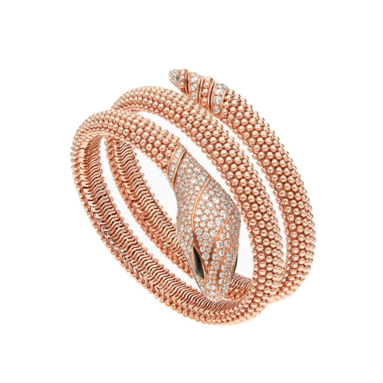 (Women) BVLGARI Rose Gold Diamond Onyx Animal Design Bracelet for Women. br859166