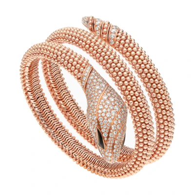 (Women) BVLGARI Rose Gold Diamond Onyx Animal Design Bracelet for Women. br859166