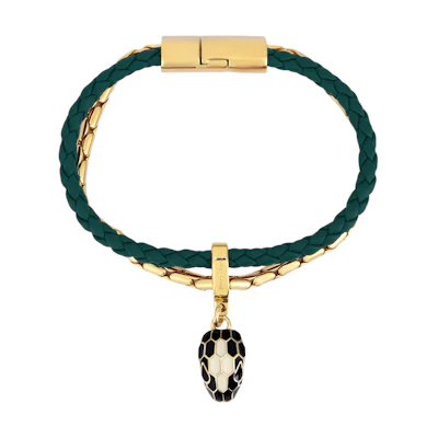 (Women) BVLGARI Serpenti Forever Leather Bracelet - Elegant Snake Design. 290633