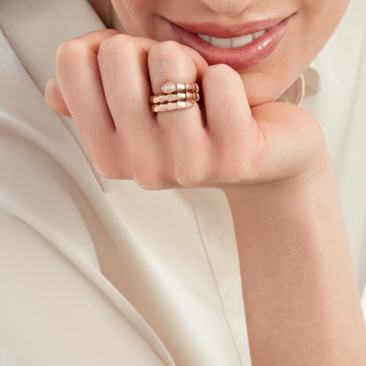 Details for (W) 불가리 세르펜티 링 18K 로즈 골드 여성용 기하학적 디자인 357873