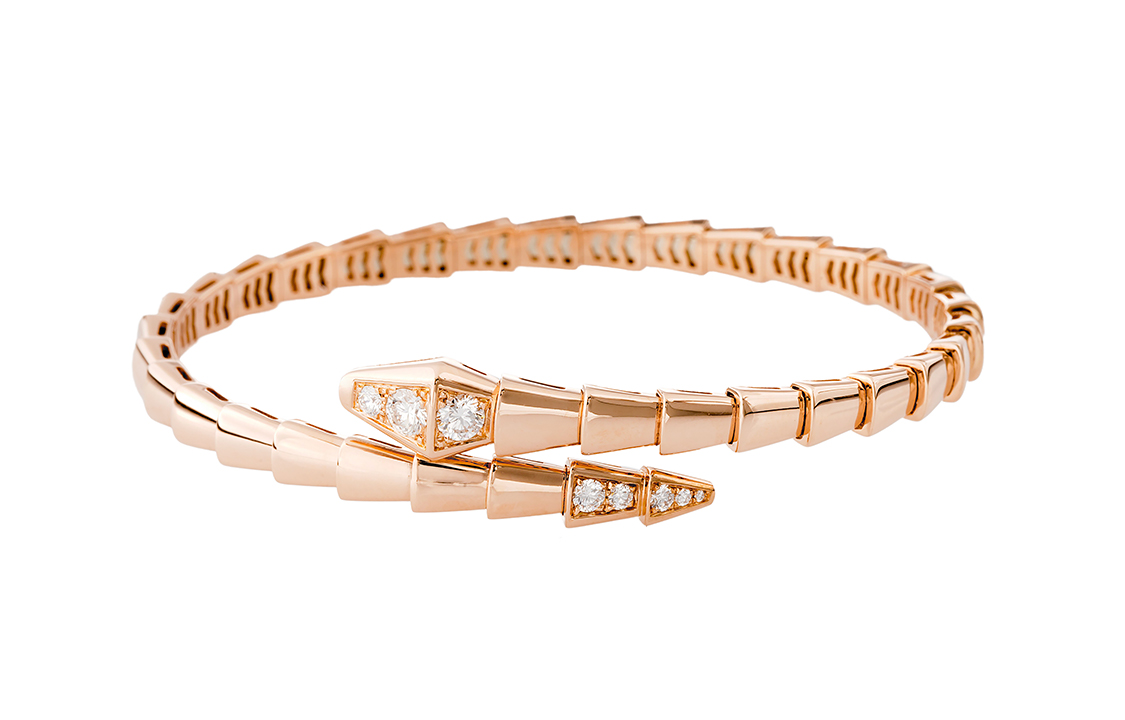 Shop (W) BVLGARI Serpenti Viper 18K玫瑰金鑽石手鍊 女士手鍊 BR858812