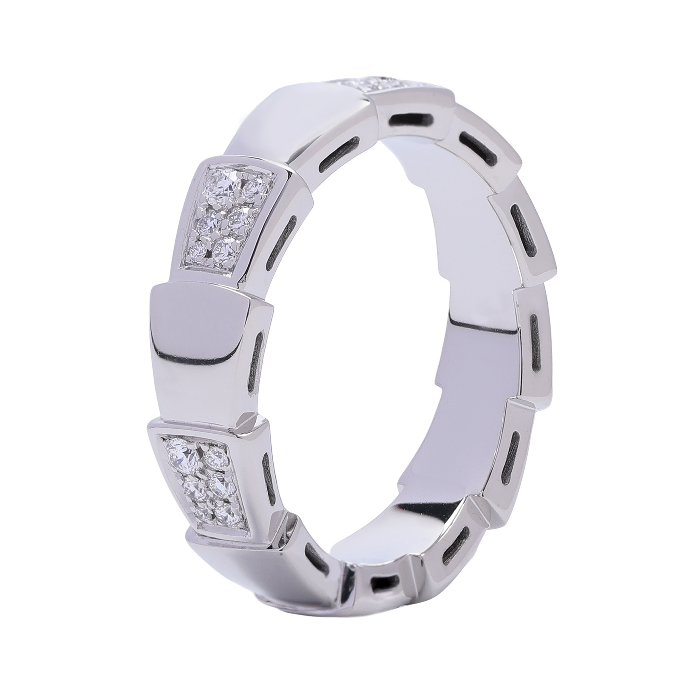 (Women) Bvlgari Serpenti Viper 18K White Gold Diamond Ring -  Wedding Band AN857931