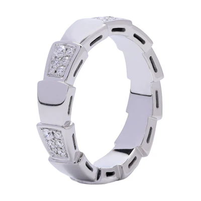 (Women) Bvlgari Serpenti Viper 18K White Gold Diamond Ring - Wedding Band AN857931