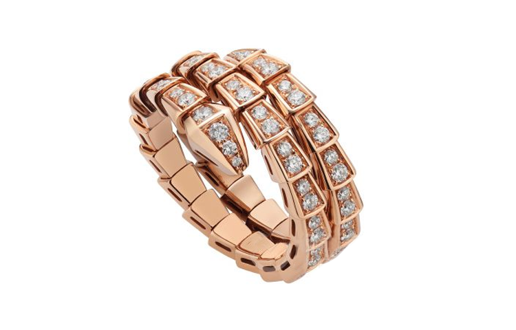 (Women) BVLGARI Serpenti Viper Full Diamond 18K Rose Gold Double Coil Ring for Women. AN858794 圖 5