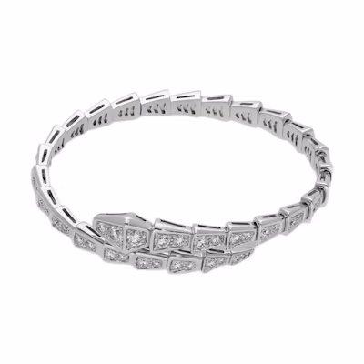 (Women) BVLGARI Serpenti Viper Series 18k White Gold Snake Bracelet for Women. BR857492